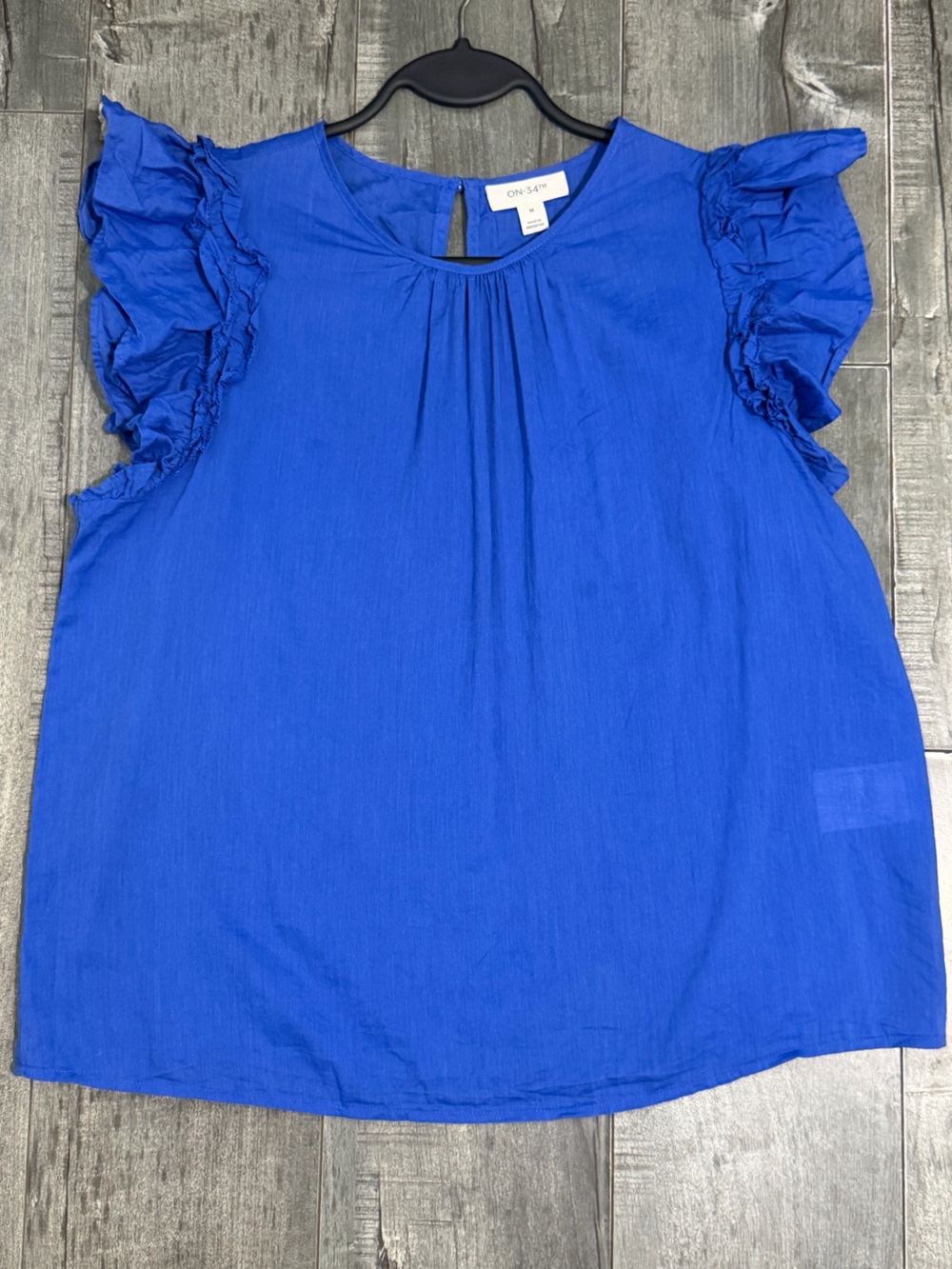 ON 34th Women’s Blue Ruffle Flutter Sleeve Blouse Top Size M